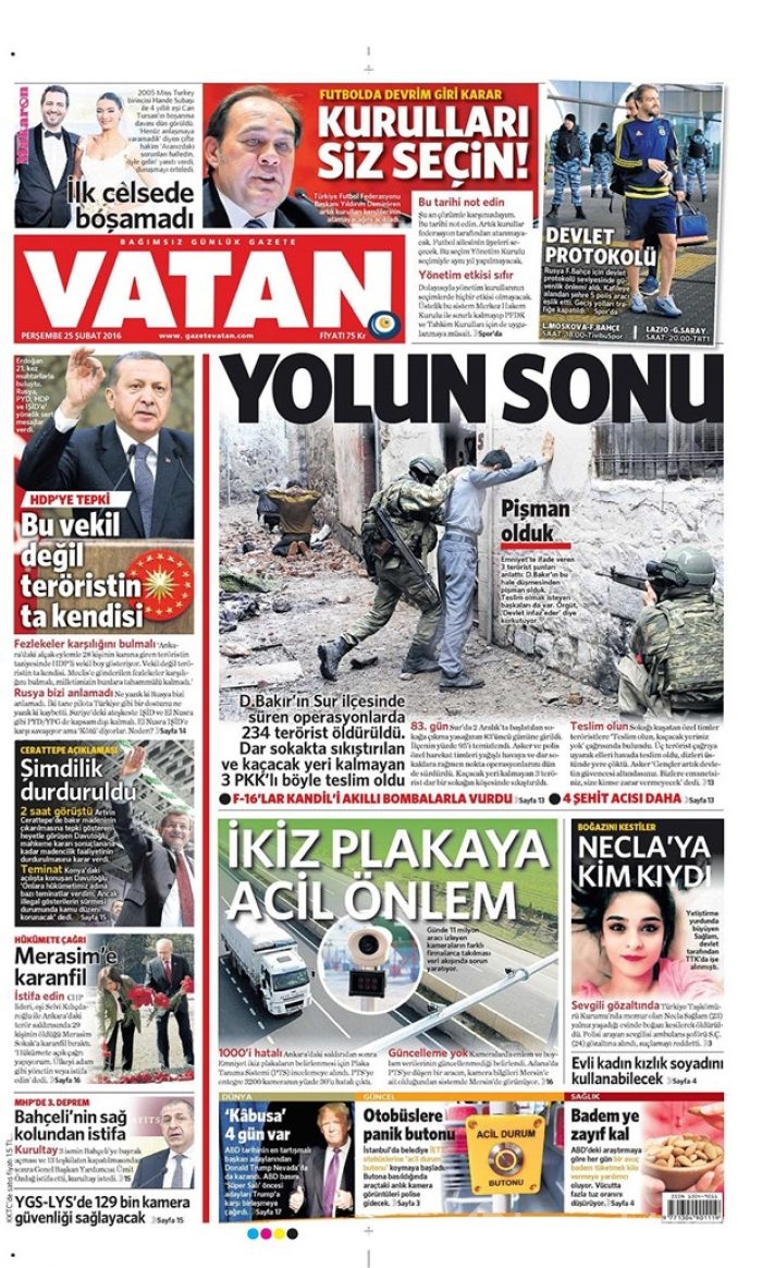 Günün gazete manşetleri - 25 Şubat 2016
