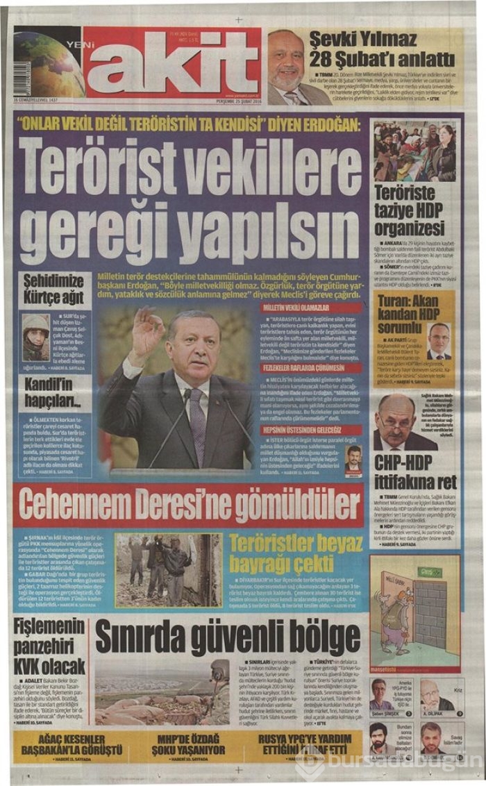 Günün gazete manşetleri - 25 Şubat 2016