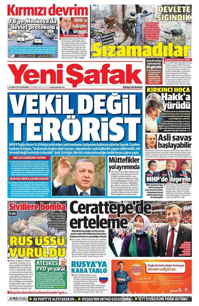 Günün gazete manşetleri - 25 Şubat 2016