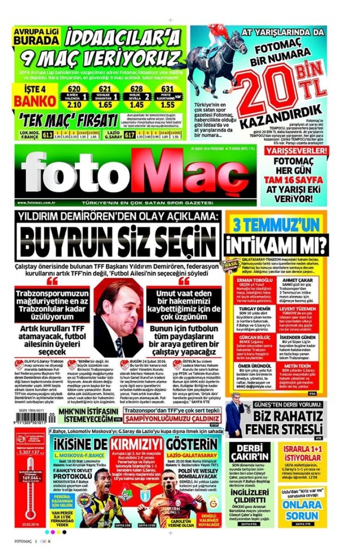 Günün gazete manşetleri - 25 Şubat 2016