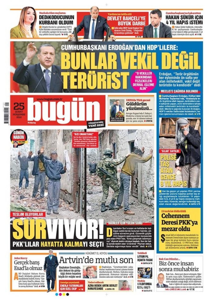 Günün gazete manşetleri - 25 Şubat 2016