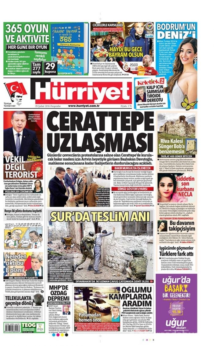 Günün gazete manşetleri - 25 Şubat 2016