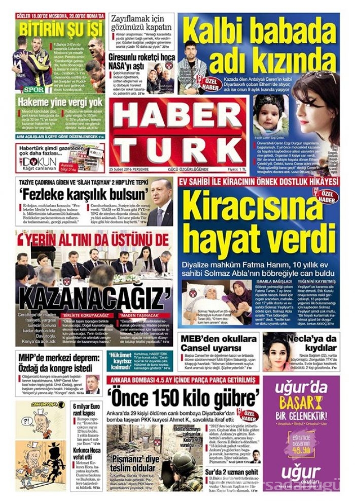 Günün gazete manşetleri - 25 Şubat 2016
