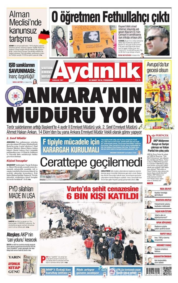 Günün gazete manşetleri - 25 Şubat 2016