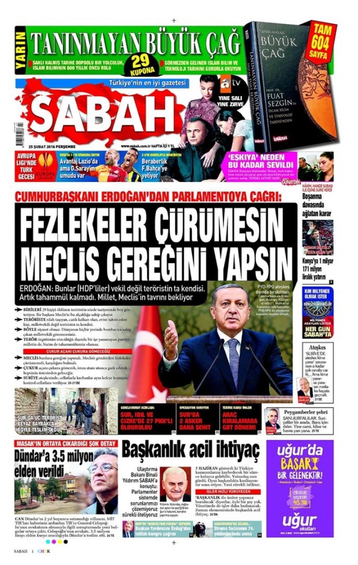 Günün gazete manşetleri - 25 Şubat 2016