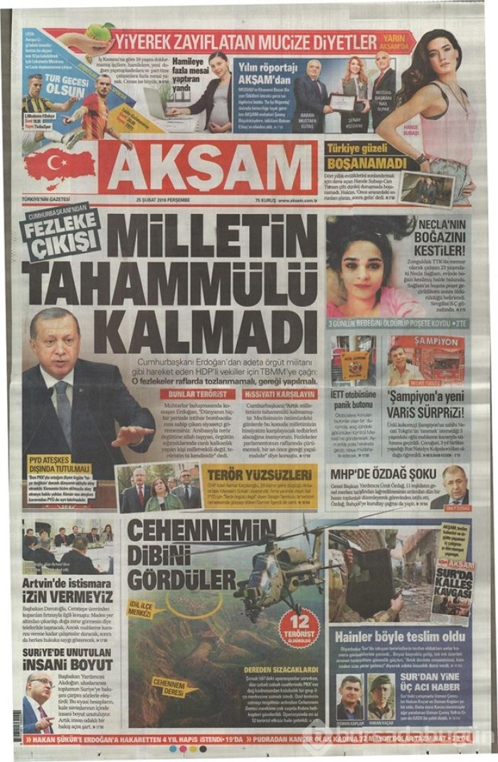 Günün gazete manşetleri - 25 Şubat 2016