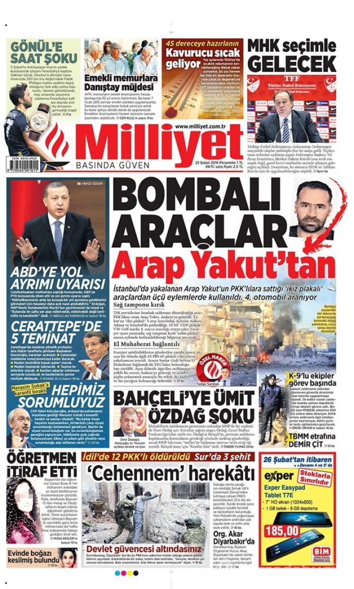 Günün gazete manşetleri - 25 Şubat 2016