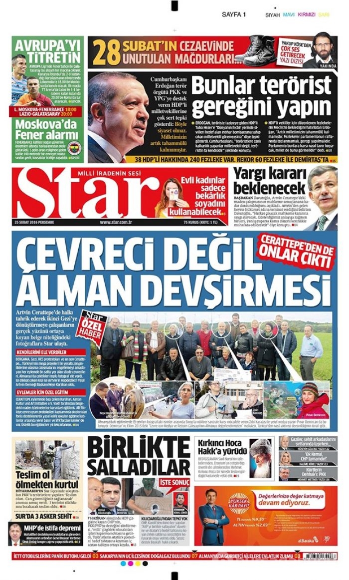 Günün gazete manşetleri - 25 Şubat 2016