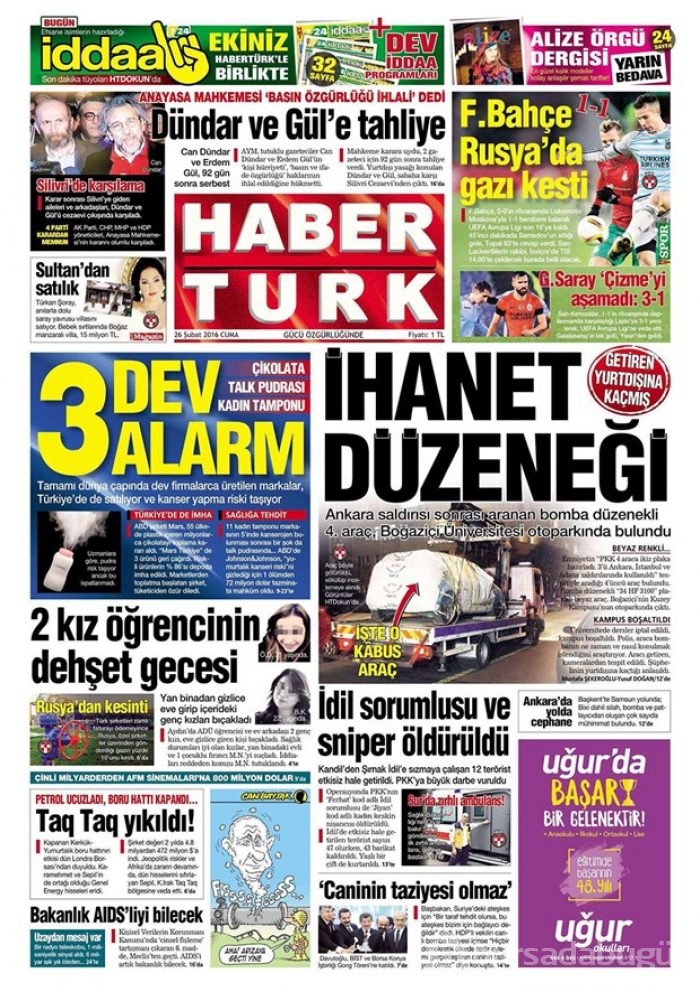 Günün gazete manşetleri - 26 Şubat 2016