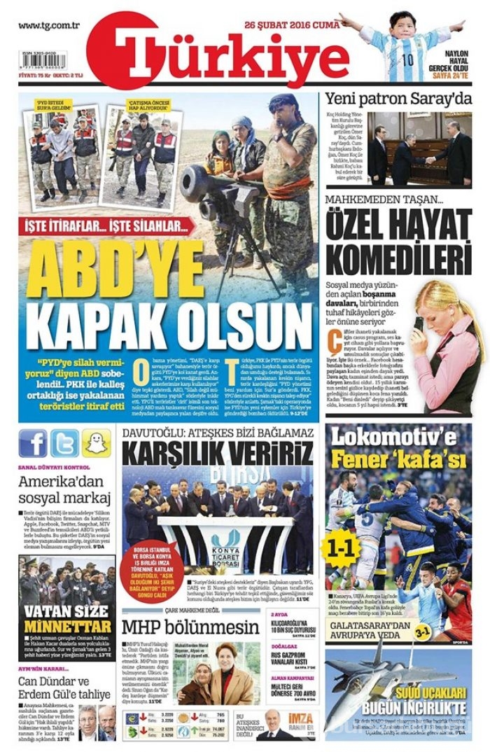 Günün gazete manşetleri - 26 Şubat 2016