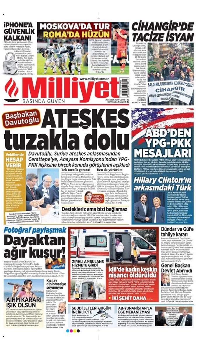 Günün gazete manşetleri - 26 Şubat 2016