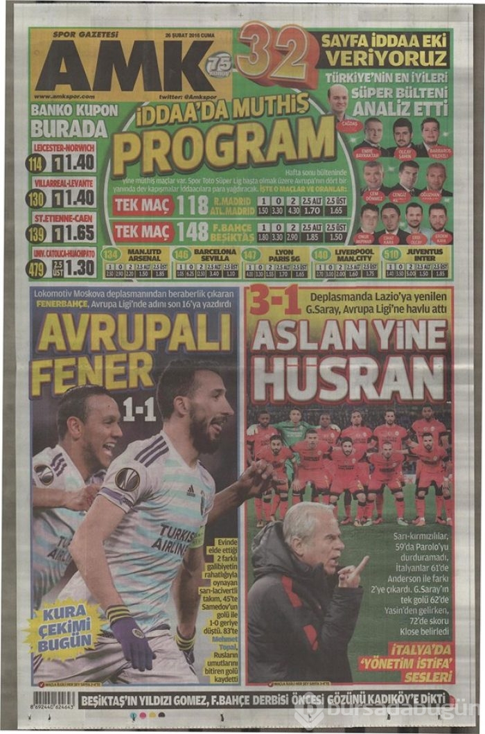 Günün gazete manşetleri - 26 Şubat 2016