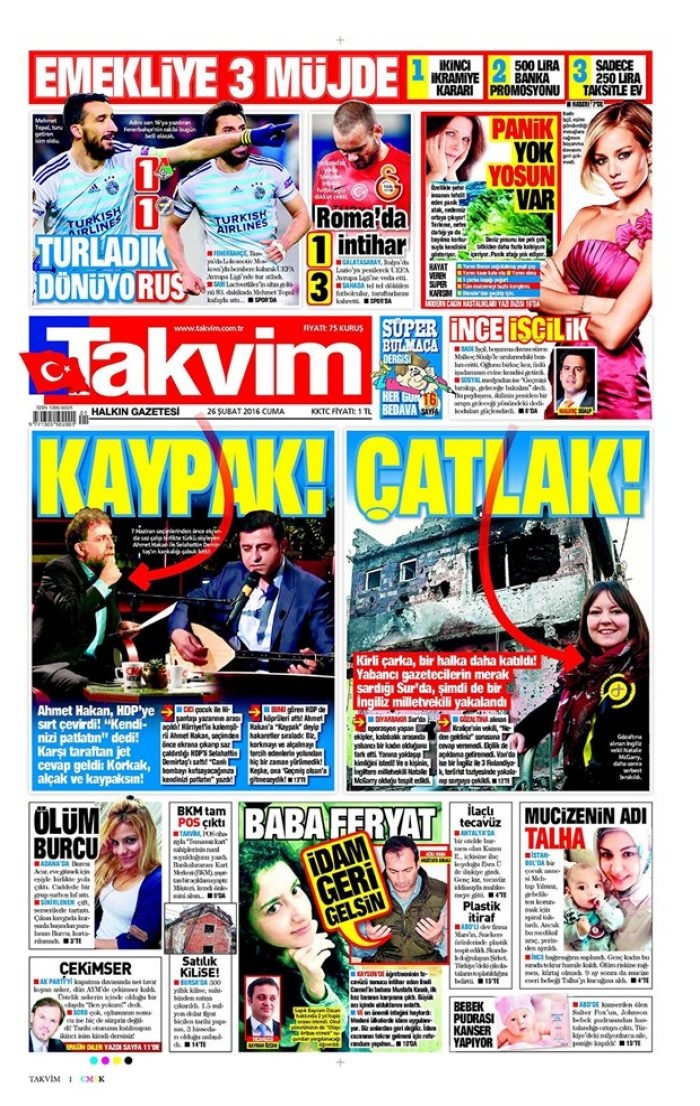 Günün gazete manşetleri - 26 Şubat 2016
