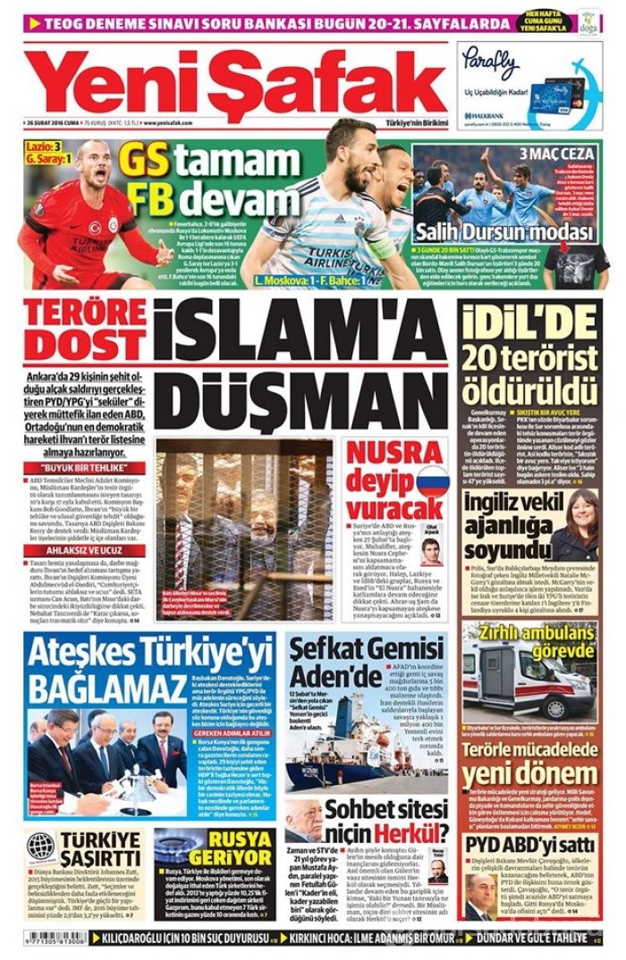Günün gazete manşetleri - 26 Şubat 2016