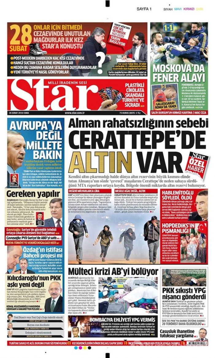 Günün gazete manşetleri - 26 Şubat 2016