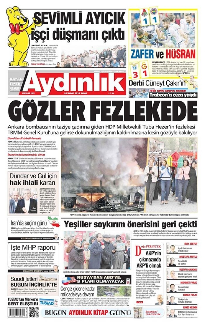 Günün gazete manşetleri - 26 Şubat 2016