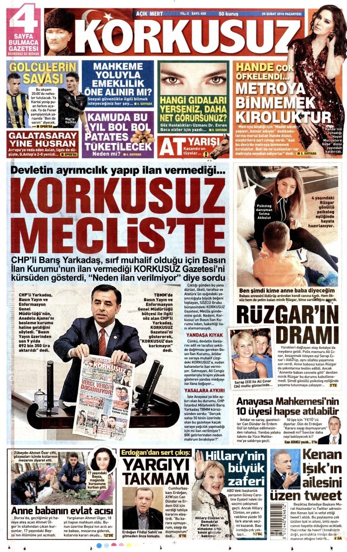 Gazete manşetleri (29.02.2016)