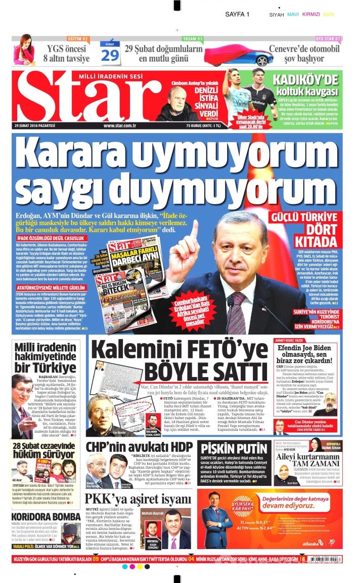 Gazete manşetleri (29.02.2016)