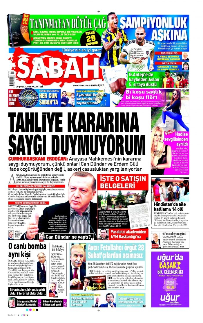 Gazete manşetleri (29.02.2016)