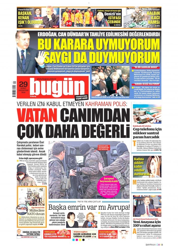 Gazete manşetleri (29.02.2016)