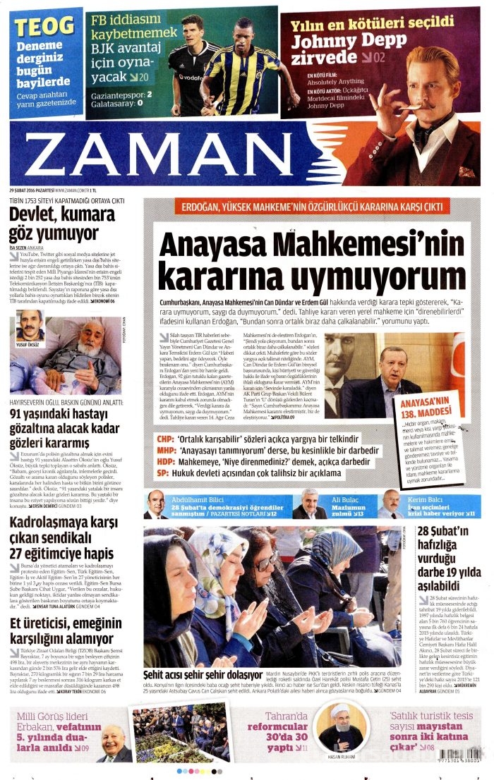 Gazete manşetleri (29.02.2016)