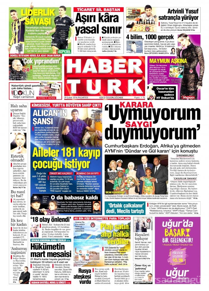 Gazete manşetleri (29.02.2016)