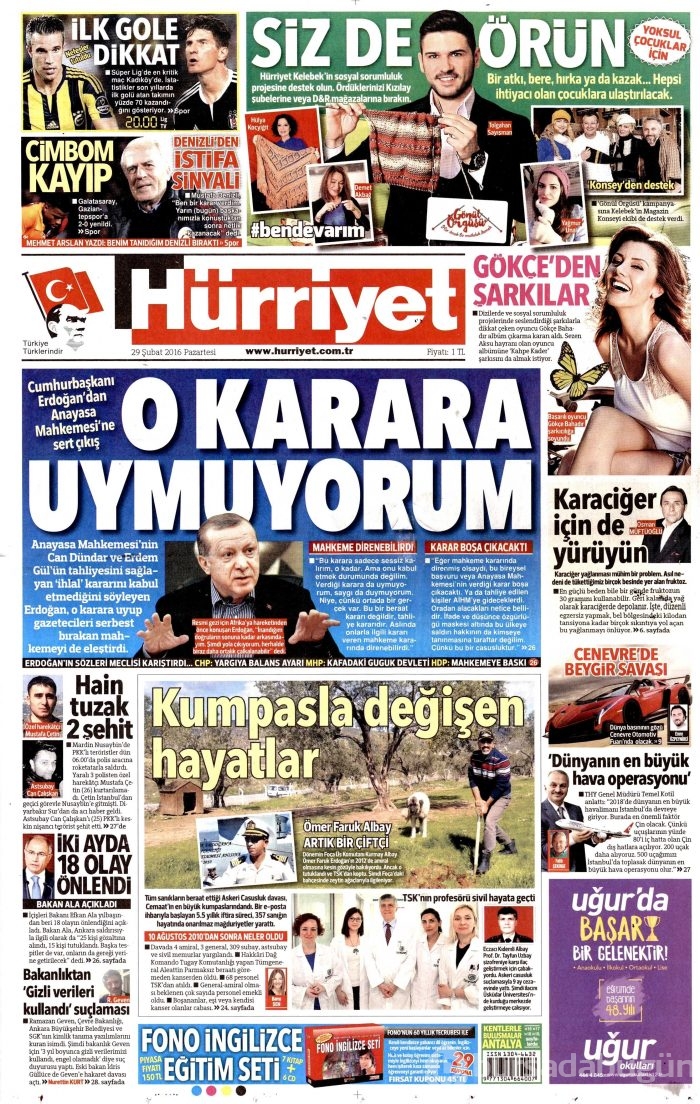 Gazete manşetleri (29.02.2016)