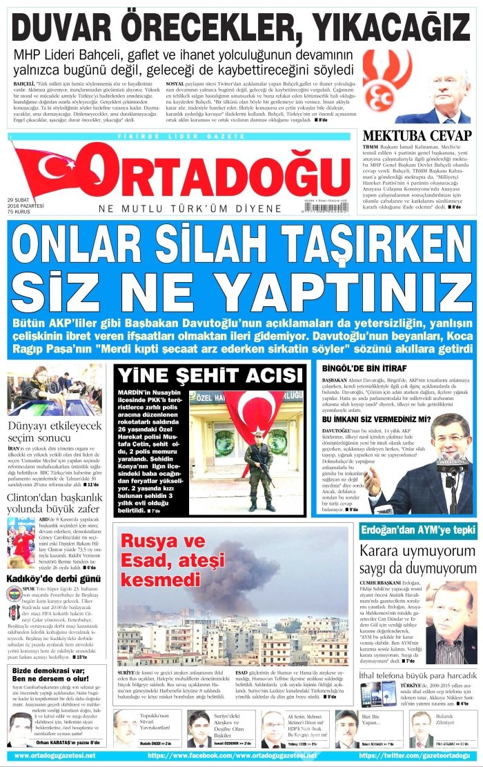 Gazete manşetleri (29.02.2016)