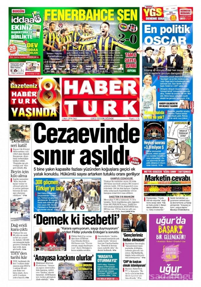 Gazete manşetleri (1 Mart 2016)