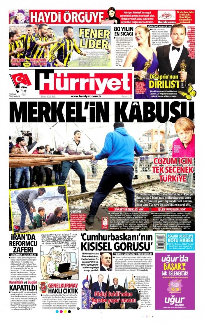 Gazete manşetleri (1 Mart 2016)