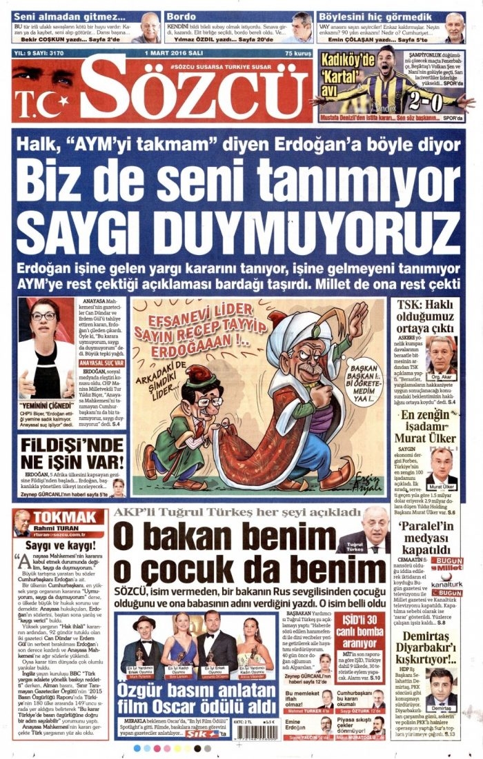 Gazete manşetleri (1 Mart 2016)