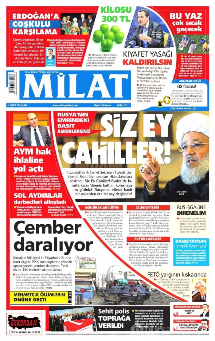 Gazete manşetleri (1 Mart 2016)