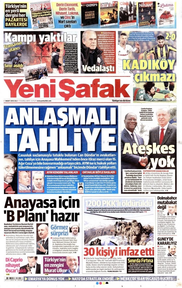 Gazete manşetleri (1 Mart 2016)