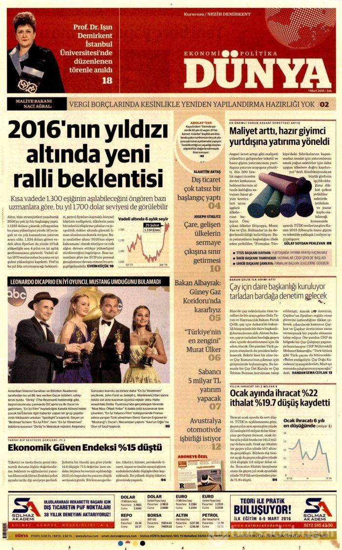 Gazete manşetleri (1 Mart 2016)