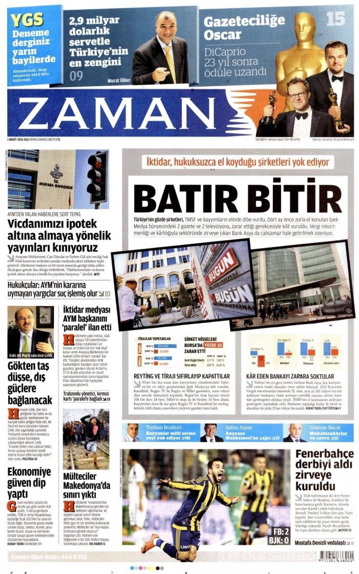 Gazete manşetleri (1 Mart 2016)