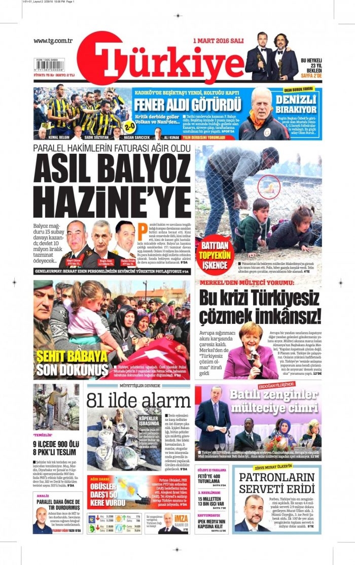Gazete manşetleri (1 Mart 2016)