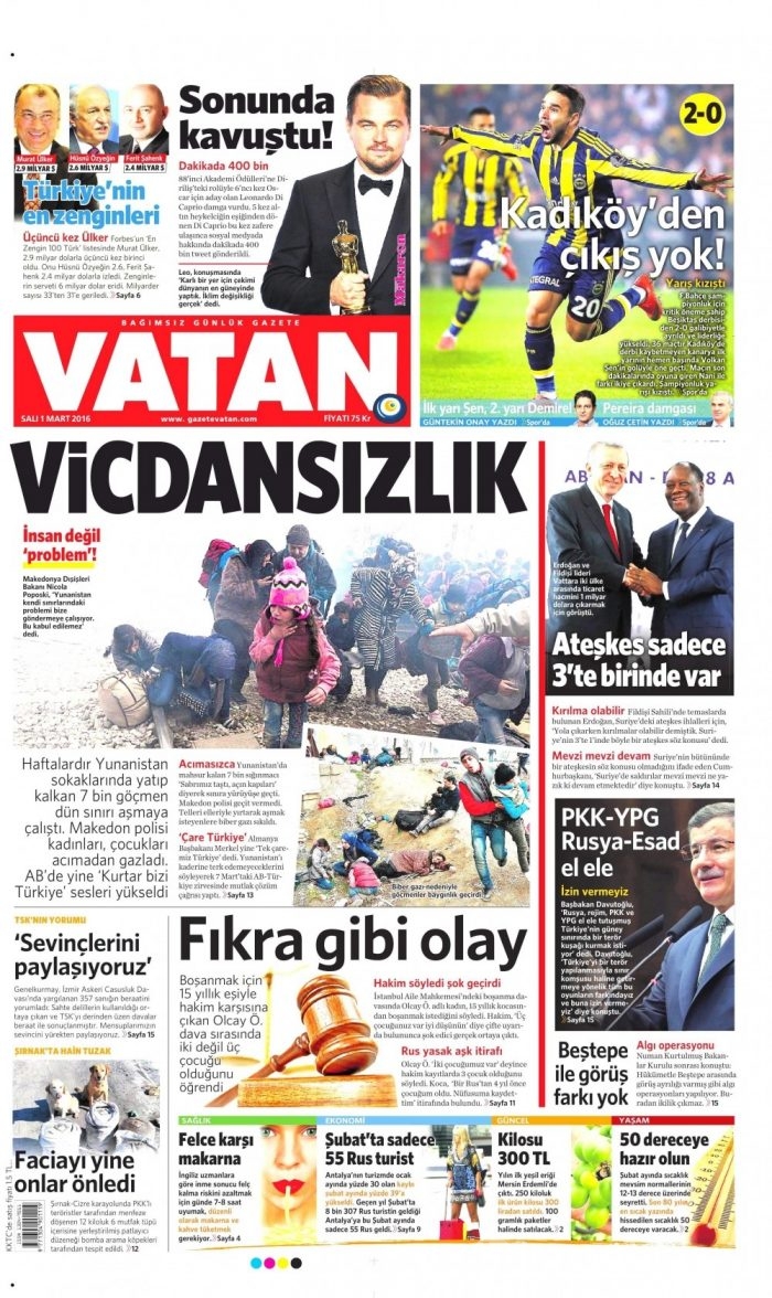 Gazete manşetleri (1 Mart 2016)
