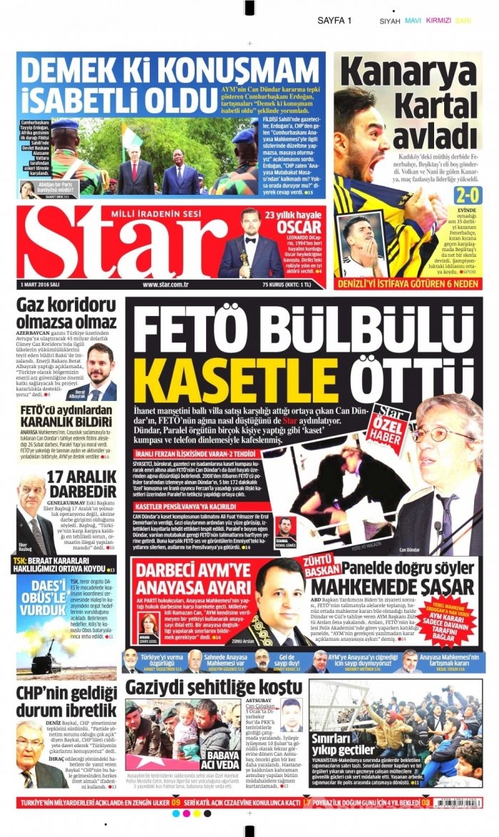 Gazete manşetleri (1 Mart 2016)