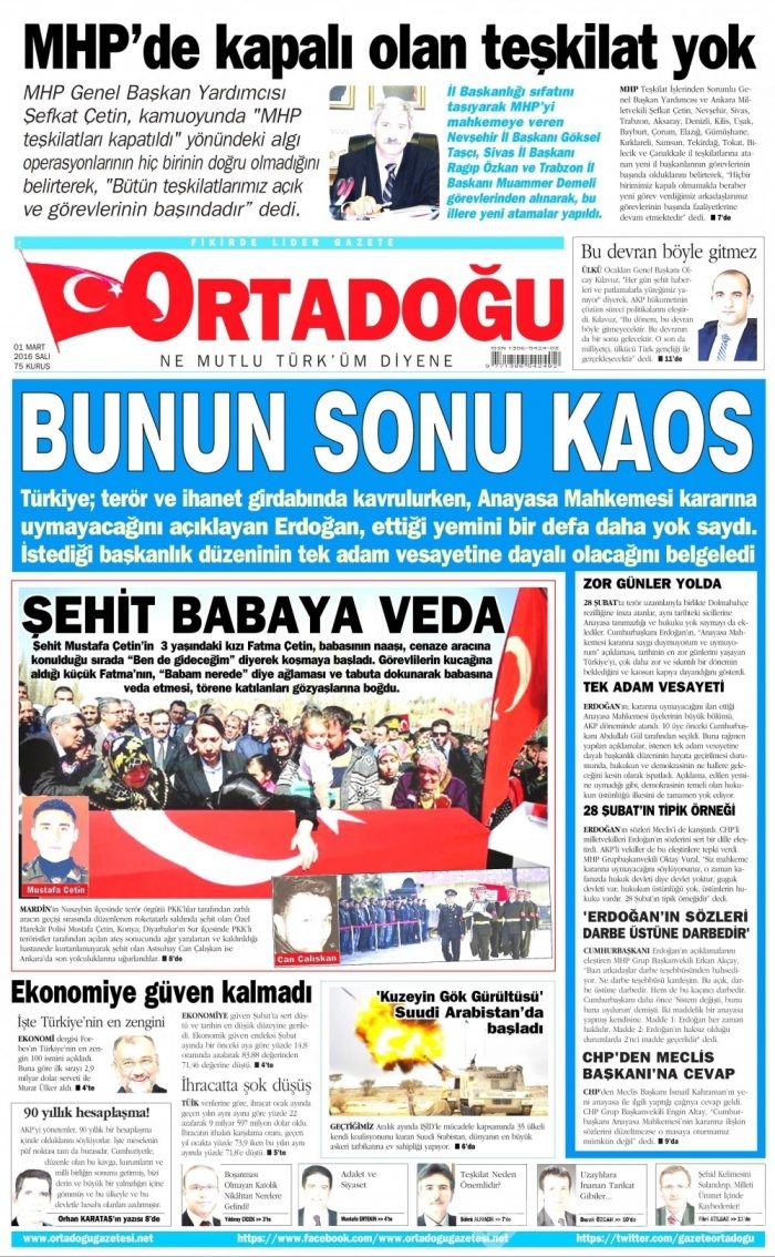 Gazete manşetleri (1 Mart 2016)