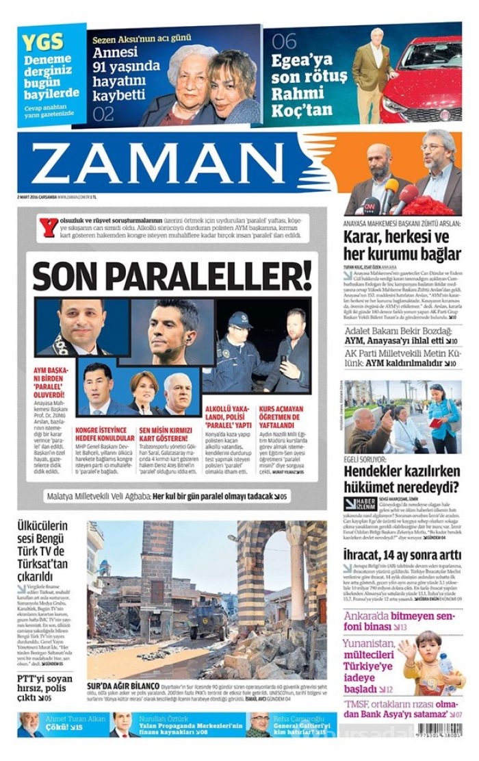 Günün gazete manşetleri - 2 Mart 2016