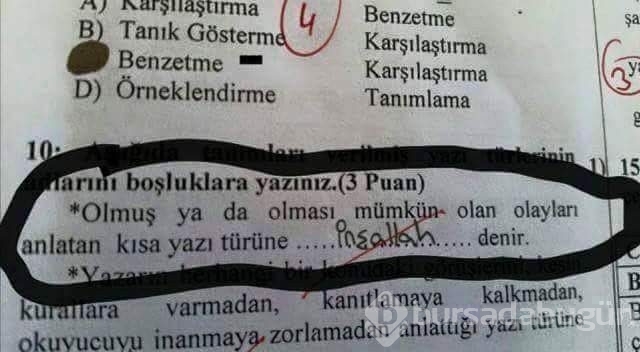 Yanlış ama tam puan alan öğrenci cevapları