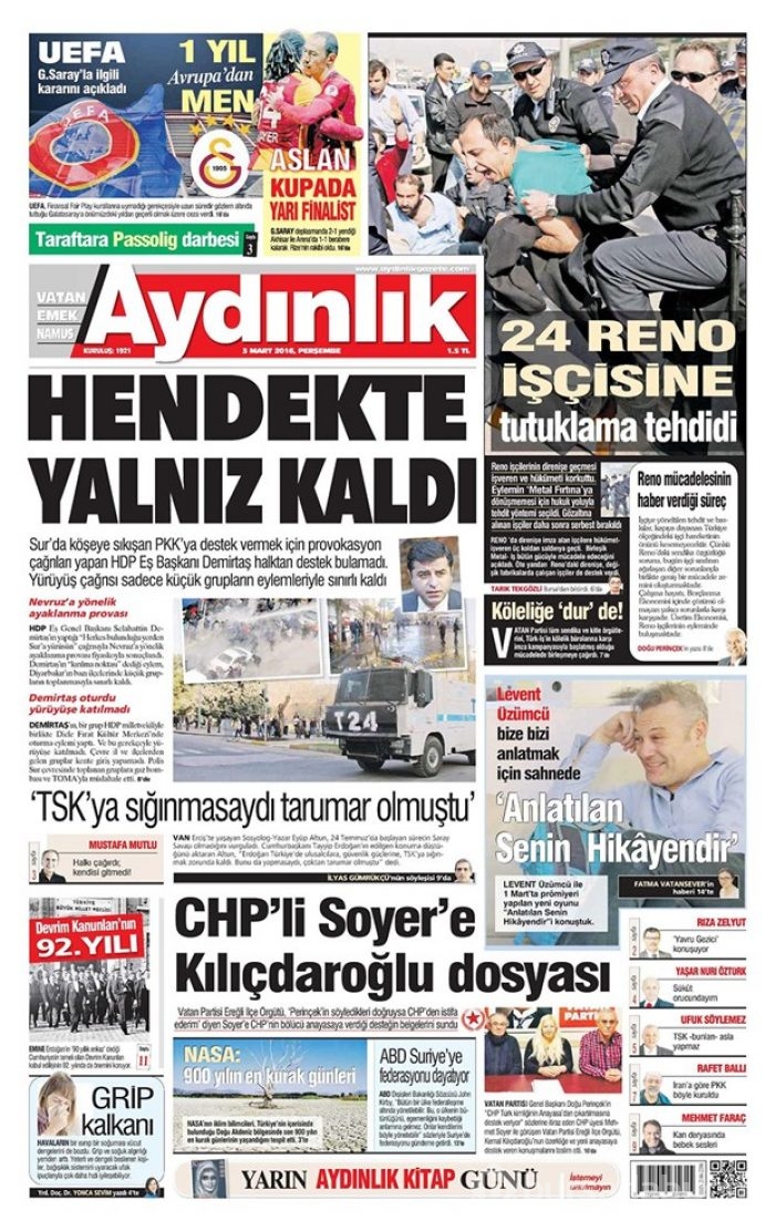 Günün gazete manşetleri  3 Mart 2016
