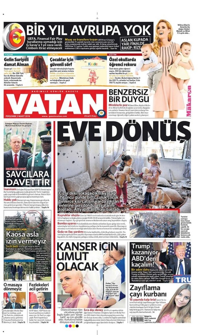 Günün gazete manşetleri  3 Mart 2016