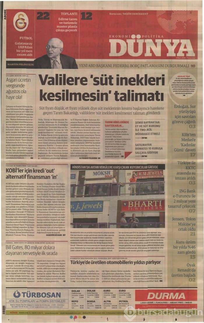 Günün gazete manşetleri  3 Mart 2016