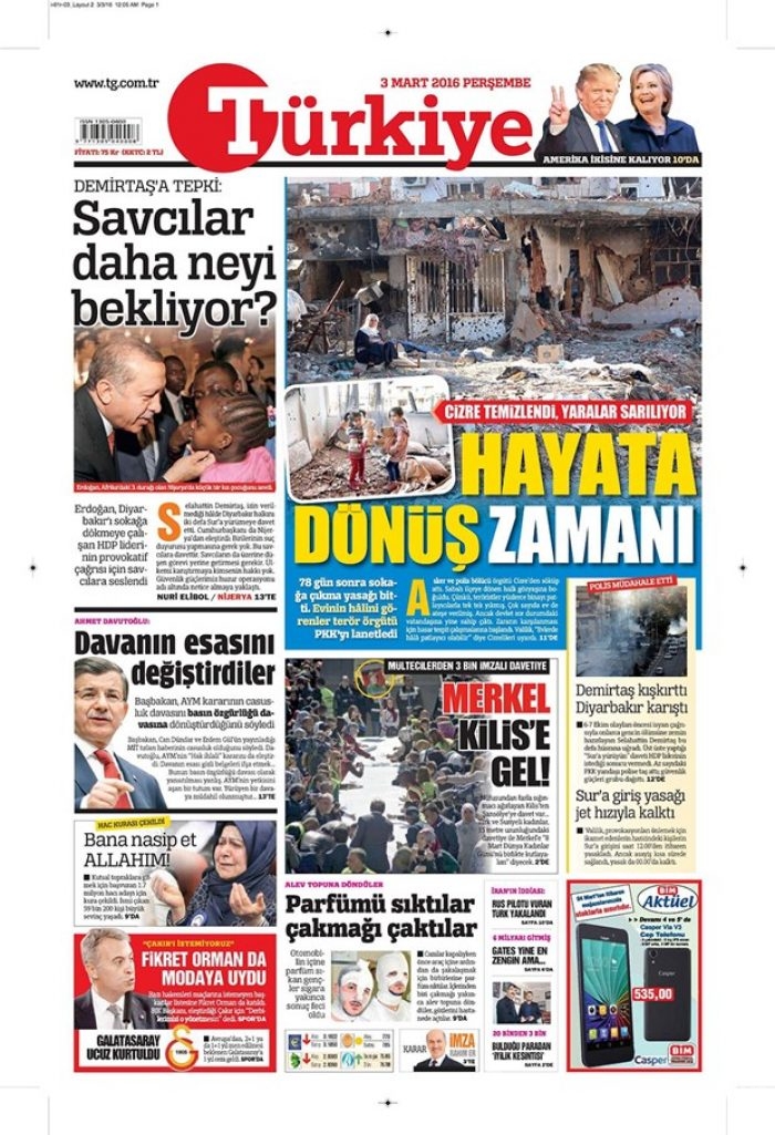 Günün gazete manşetleri  3 Mart 2016