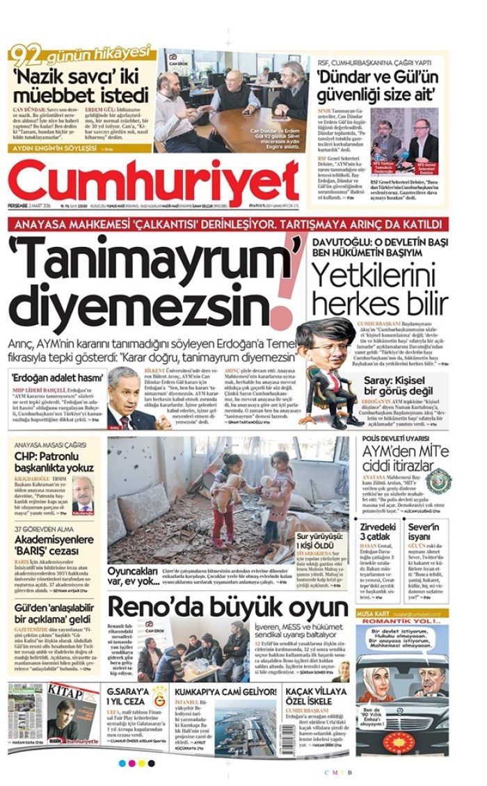 Günün gazete manşetleri  3 Mart 2016