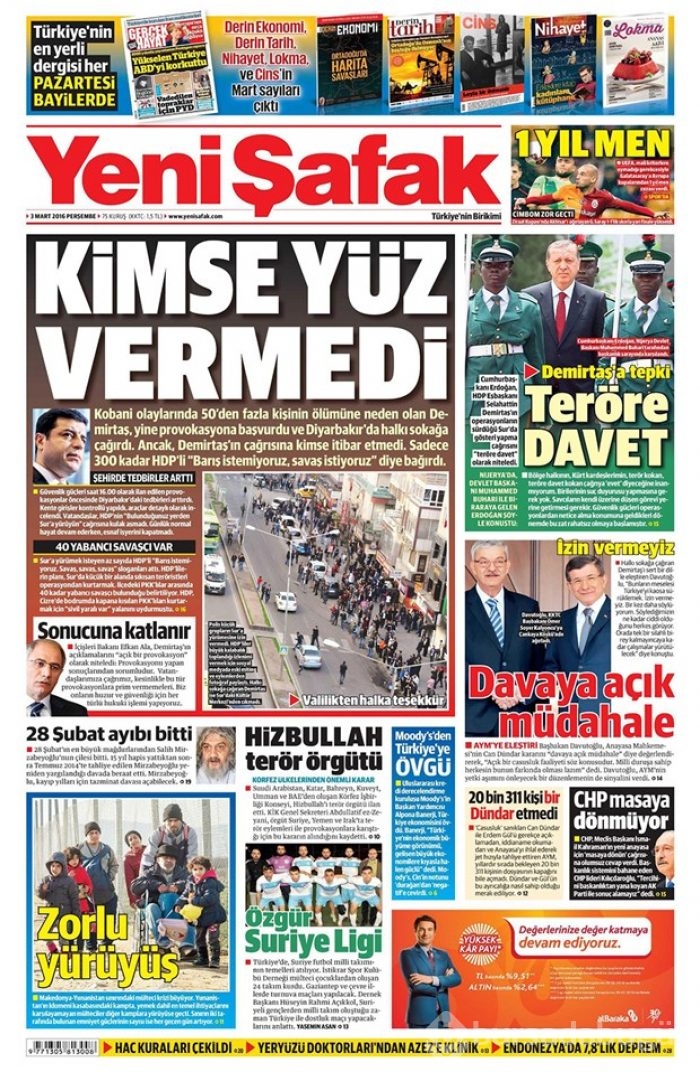 Günün gazete manşetleri  3 Mart 2016