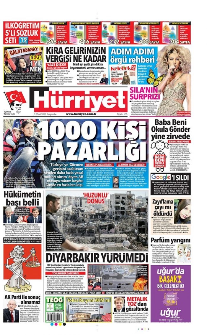 Günün gazete manşetleri  3 Mart 2016