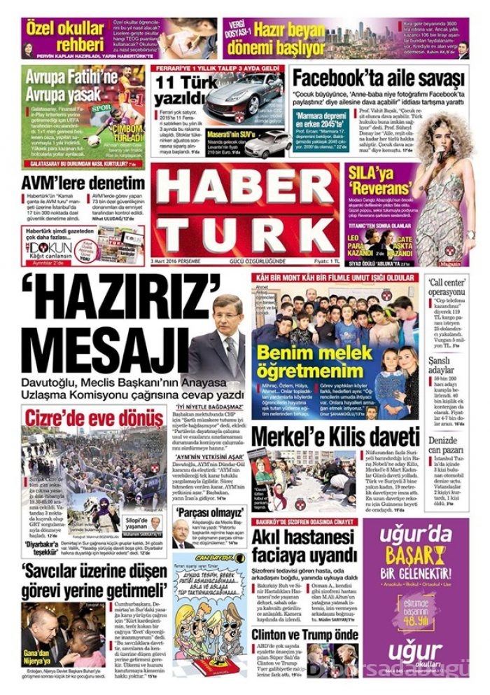 Günün gazete manşetleri  3 Mart 2016