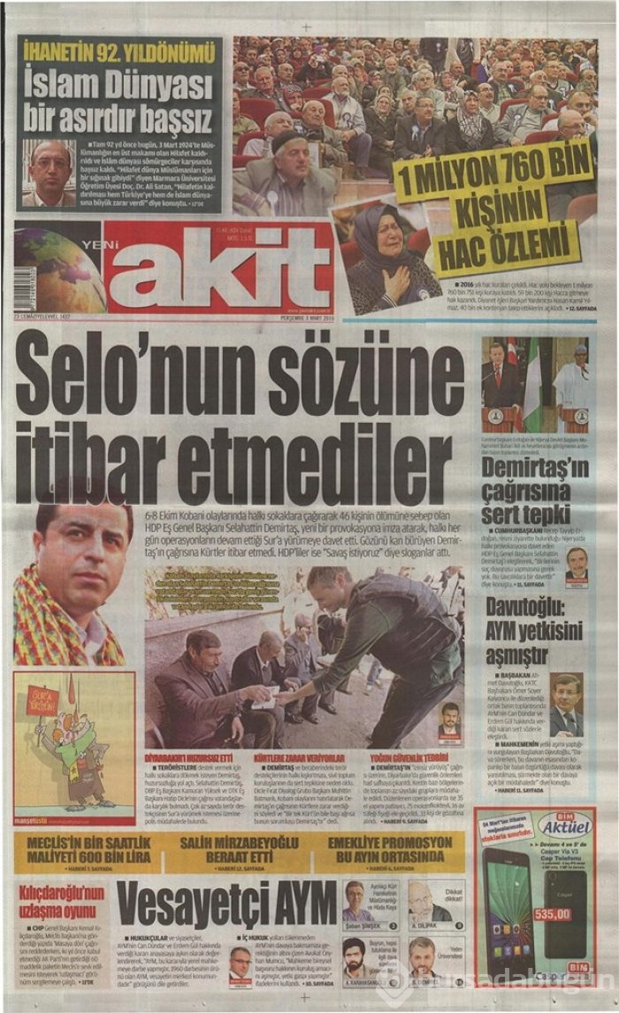 Günün gazete manşetleri  3 Mart 2016